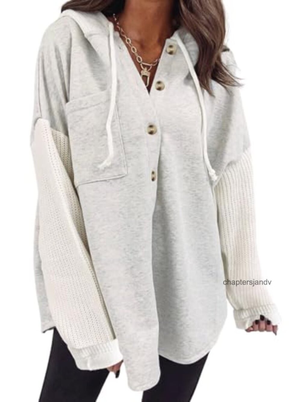 Oversized Hooded Sweatshirt Loose Fit Button Hoodie Chest Pocket
